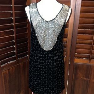 NWOT Free People Black velvet embroidered floral pattern dress w beaded acccents
